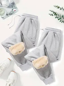 Women's Thermal Lined Solid Drawstring Waist Sweatpants, Casual Comfy Stretch Pocket Jogger Pants for Fall & Winter, Women's Trousers for Daily Wear