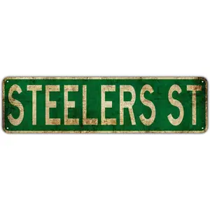Steelers ST Street Sign Rustic Vintage Retro Metal Decor Wall Shop Man Cave Bar Fun Metal Sign Vintage Plaque Handicraft Best Gift Metal Tin Sign 4x16 inch