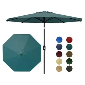 9 ft Patio Umbrella-8 Sturdy Ribs Outdoor Table Umbrella with Crank Lift & Push Button Tilt - Market Umbrella for Pool, Deck, Yard, Garden-Turquoise