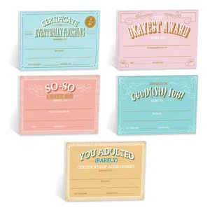 Snarky Achievement Certificate Fill In Sticky Note Pads / 6" x 4" Repositionable Office Humor Award Pads / 50 Sheets Per Pad / Set Of 5 / Made In USA