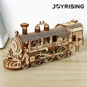 JOYRISNG Wooden Gear Steam Train Puzzle Model - 3D DIY Handcrafted Toy, Steam Engine Collectible & Home Décor