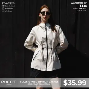 PUFFIT STM-TEX Waterproof Lightweight Hoodie Jacket,Women's Warm Full Zip Rain Coat Adjustable Waist & Hood & Cuff Design Comfort Casual Inner Pocket,Out Door,Shell Jacket,Spring Jacket,SpringStateme,Windbreaker,Dog Walking,School Running,Football Mum