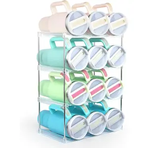 Water Bottle Organizer Holder for  40 oz Tumbler, Stackable Tumbler Organizer - Cabinet Organizer, Kitchen Storage Organization for Accessories(4 Tier - Hold 12)