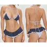 Women 2 Piece Bikini Swimsuit, Halter Triangle Ruffle Trim Bikini Top, Layered Ruffle Lace Hem High Cut Cheeky Skirted Bikini Bottoms, Cute Gingham & Polka Dot Print Vintage Bathing Suit Swimwear