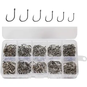 300pcs Small Fishing Hooks Black High Carbon Fishing Hooks Set 6 Sizes with Plastic Box