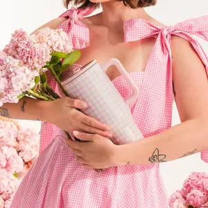 HydroJug Traveler 40 oz Pink Plaid Water Bottle with Flip-Top Straw Design Leak-Proof Seal for Men & Women Perfect Hydration Companion Stainless Steel Tumbler Flask Mug