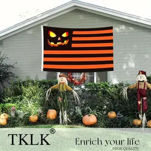 3x5ft Halloween Flag Smiling Jack-O-Lantern, Durable Polyester Outdoor Garden Decor with Metal Grommets for Porch Party, Black Wall Hanging Tapestry