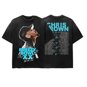 Brown Breezy XX Tour 2025 Shirt Gift For Fans T-Shirt Cotton and Machine Washable, Wardrobe Staple, For Any Season, Retro Styles