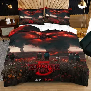 The "Stranger Things" pattern printed soft and durable bedding duvet cover set includes 1 duvet cover and 1 or 2 pillowcases, without a core or pillow core, suitable for adult gifts, modern style fashionable bedroom bed decoration