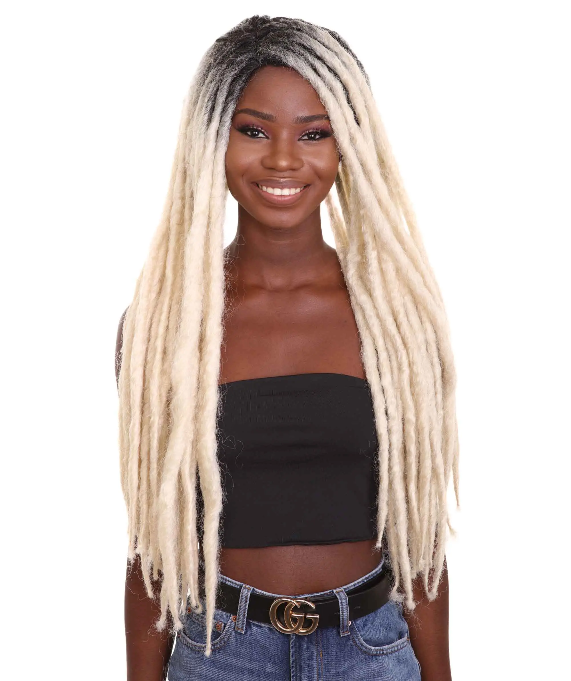Breathable Capless Long Multicolor Dreadlock Wig for Women – Dark Roots Halloween Cosplay Women's Wigs – Flame-Retardant Synthetic Fiber Costume
