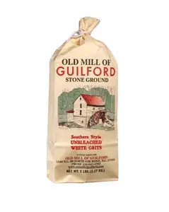 Old Mill of Guilford Southern Style Unbleached White Grits 5 lbs Stone Ground Corn Meal No Preservatives Hand Packed