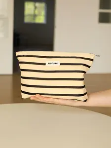 Striped Pattern Makeup Bag, Portable Cosmetic Storage Bag, Travel Toiletry Bag, Zipper Makeup Organizer Pouch, Versatile Storage Bag for Travel & Daily Use