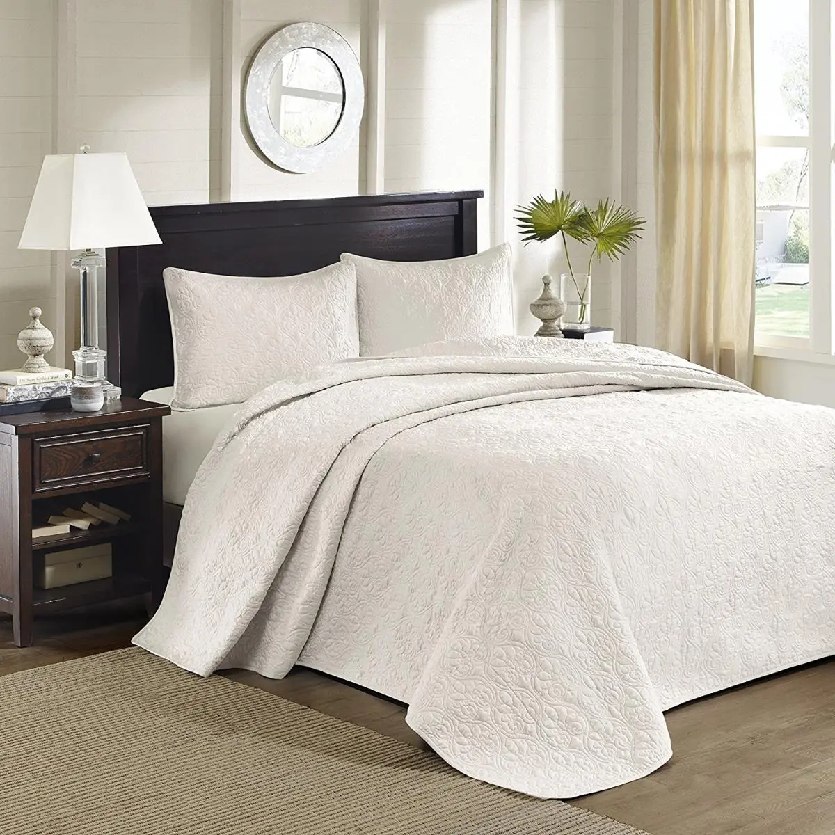 212 MAIN Madison Park Quebec 3-Piece Brushed Back Classic Stitch Soft King Size Ivory Bedspread - Decorative Bedding Set