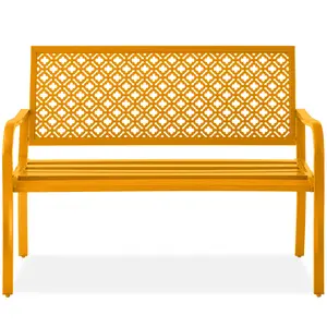 Best Choice Products Indoor Outdoor Steel Garden Bench w/ Geometric Backrest, Foot Levelers