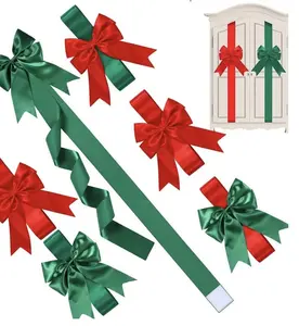 [Free Ship] LIVOA 4 Pcs Red & Green Christmas Cabinet Ribbons Bows – Large Decorative Holiday Bows for Kitchen Cabinets, Doors, Lockers & Gift Wrapping – Festive Xmas Party Decoration Supplies