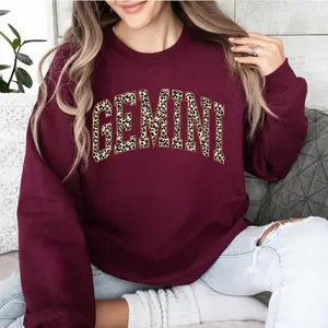 Full 12 Minimalist Zodiac Sweatshirt – Leopard Print Astrology Sign Pullover, Vintage Horoscope Crewneck for Women - AG