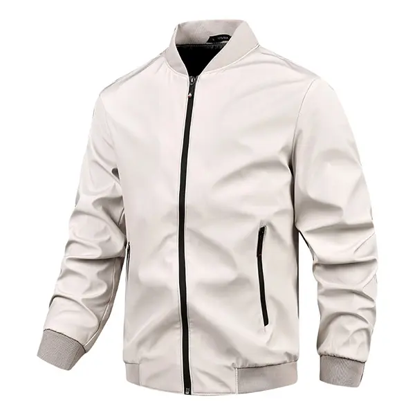 Men’s Polyester Lightweight Solid-Color Baseball-Collar Zipper Jacket - Simple Minimalist Classic Fashion Apparel for Daily Commuting, Street-Style Leisure