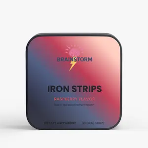 Brainstorm Nootropic Dietary Strips, Raspberry-Flavored High-Iron Vitamin Wellness Supplement for Energy Boost, Edible