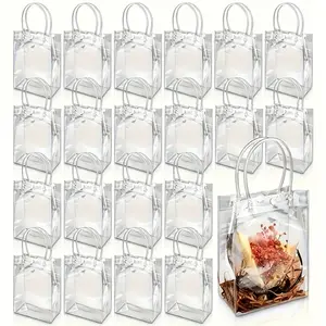 20 transparent PVC handbags, reusable, clear and compact, suitable for holiday parties, Halloween, Christmas, weddings, birthdays, party gifts, cosmetics, flowers, small business supplies, shopping, handicrafts.