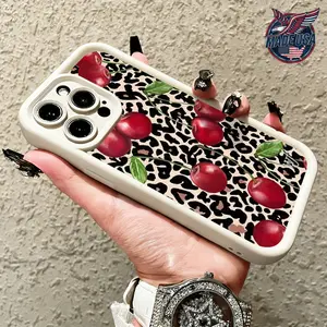 Cute Red Cherry Leopard Print Aesthetic Pattern for iPhone 17 16 15 14 Pro Max 13 12 11 Air XR XS Plus Slim Shockproof Anti Drop TPU Case