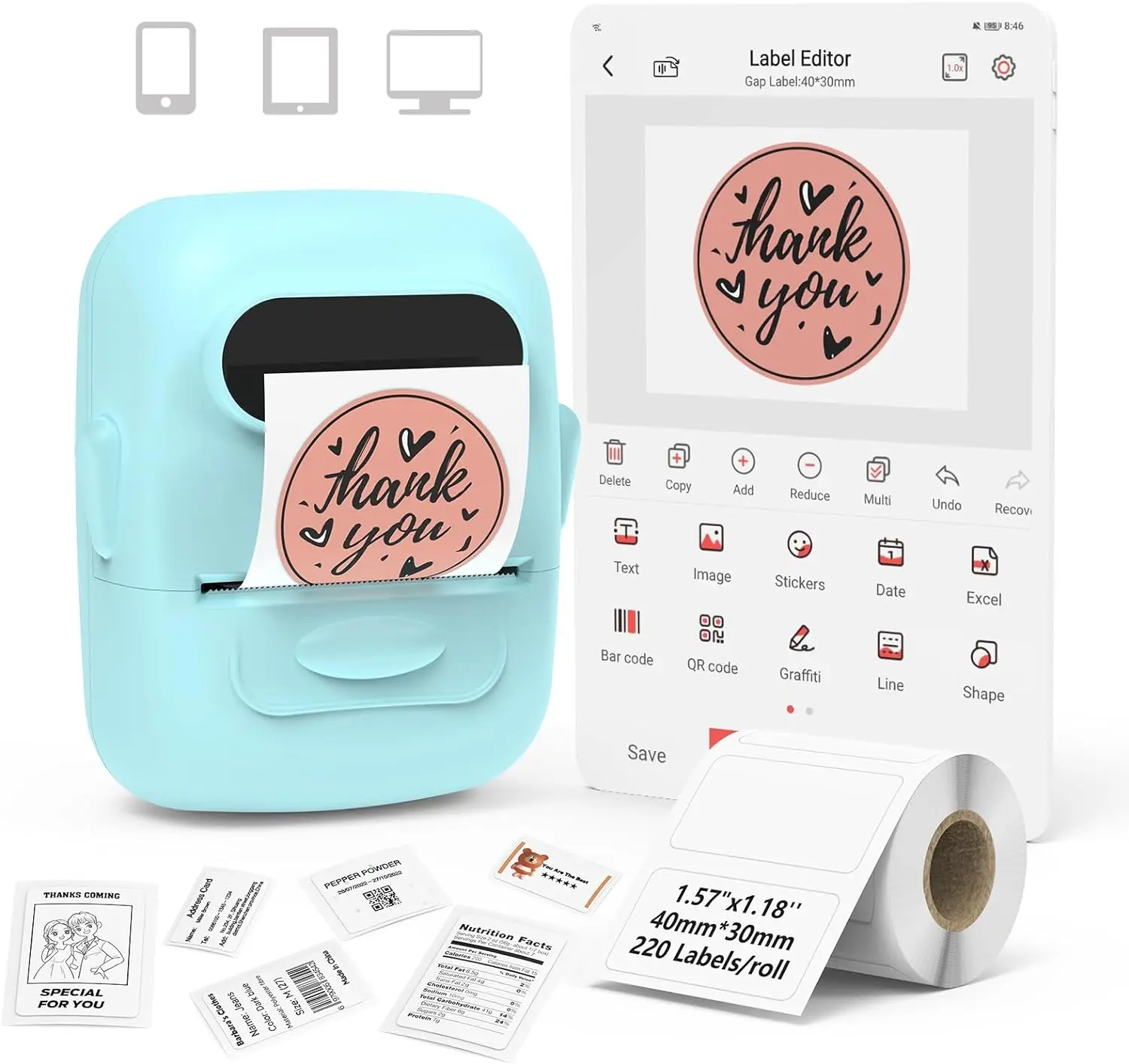 Marklife Label Maker Machine with Tape Barcode Label Printer