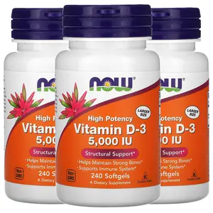 NOW Foods NOW Supplements, Vitamin D-3 5,000 IU, High Potency, Structural Support*, 240 Softgels (3 Pack)