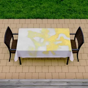 360 stand Gray Modern Tablecloth - 58x102 in, Gold Accents, Indoor-Outdoor Patio Dining Table Decor, Outdoor Living Furniture (Model C1TCLRGE1BT65M)