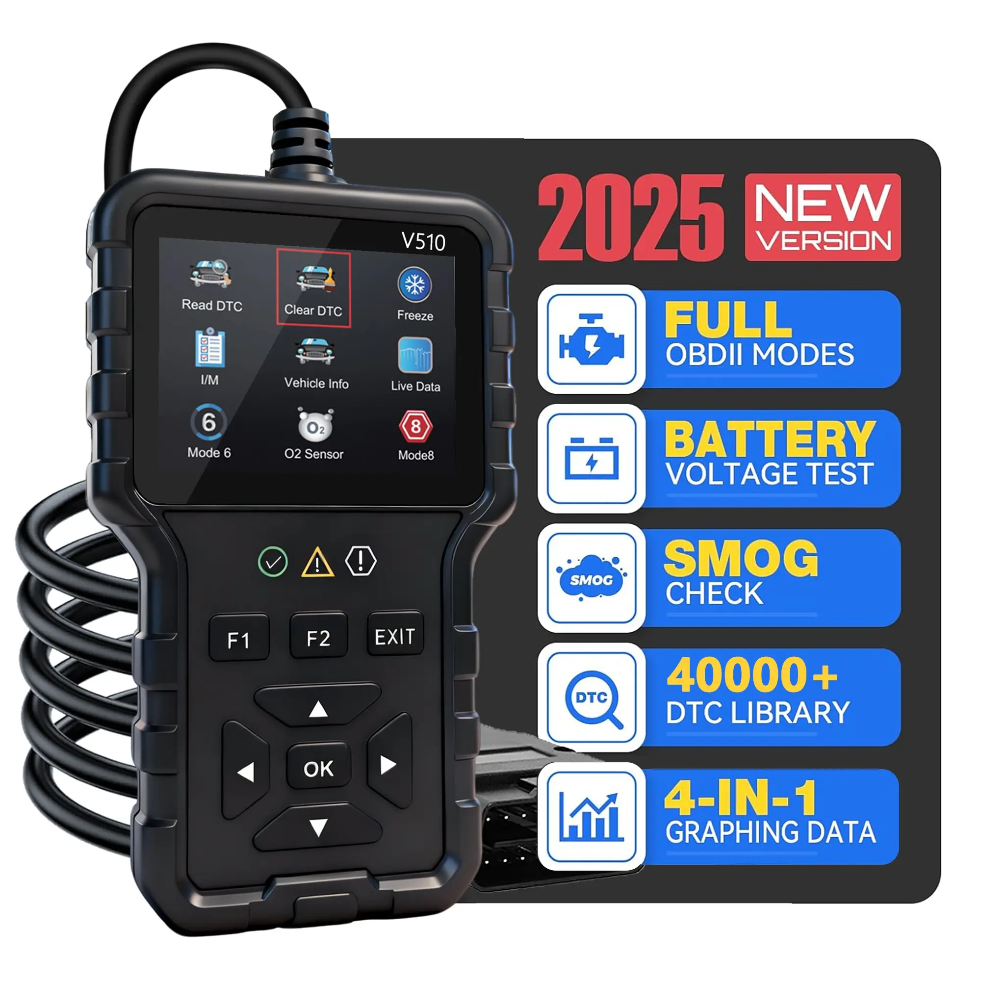 Professional Obd2 Diagnostic Scanner Tool, Automotive Scan Tool, Digital Automotive Tester, USB Powered, Engine Fault Detector, Code Reader, Battery Tester, I/m Ready, 10 Languages Support