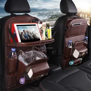 PU Leather Car Organizer, Multifunctional Hanging Seat Back Storage Bag with Tray, Waterproof Automotive Interior Stowing & Tidying Accessory