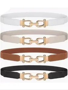 4 Pack/3 Pack Women Stretchy Waist Belt Retro Elastic Waist Band Skinny Belt for Ladies with Gold Buckle Fashion Belt
