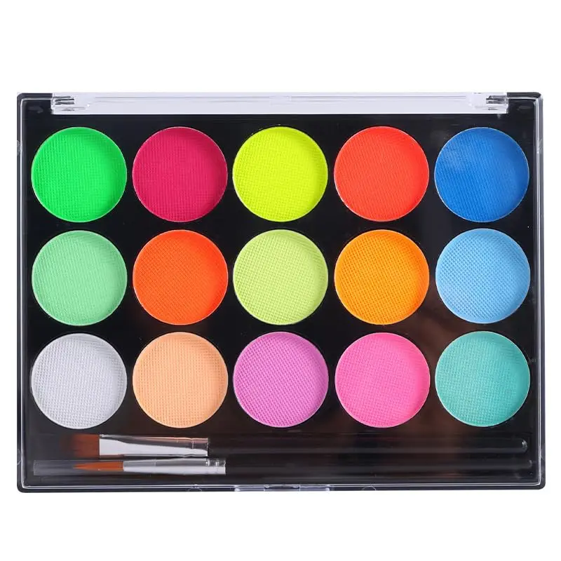 15PCS Glow Face Paint Kit  Bright Neon Colors for Blacklight Parties & Cosplay Looks
