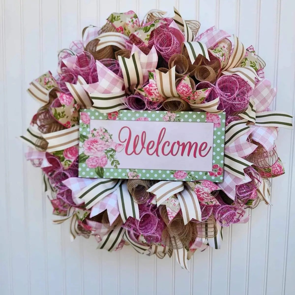 25” Year Round Deco Mesh Welcome Wreath.