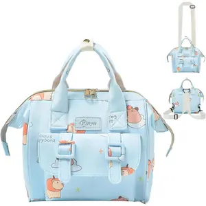 Small Diaper Bag Crossbody, Convertible Mini Diapers Backpack 4 in 1 w/Shoulder for Stroller, Travel, Small Mommy Daiper Tote with Insulated Pockets, Compact Baby Bag for Mom (Sky Blue Animal)