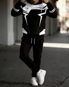 Urban Street Style Men's Two-Piece Hoodie Set with Contrast Stitching