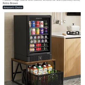 Urban Deco Mini Fridge Stand with Storage, Heavy Duty Fridge Cart with Drawer Basket, Mini Refrigerator Table for 220 LBS, Mobile Fridge Stand with Swivel Wheels for Dorm,Office,Home