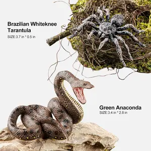 4PCS Fake Snake Spider Prank Toys Animal Figurines, Realistic Plastic Snakes Spiders Prank Stuff, Scare Birds Squirrels Away, Green Anaconda, Boa Constrictor, Tarantula, Brazilian Whiteknee