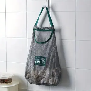 Polyester Kitchen Storage Bags, Hanging Fruit and Vegetable Bags, Portable Breathable Mesh Shopping Bag with Handle, Multi-Functional Freshness Hanging Bag
