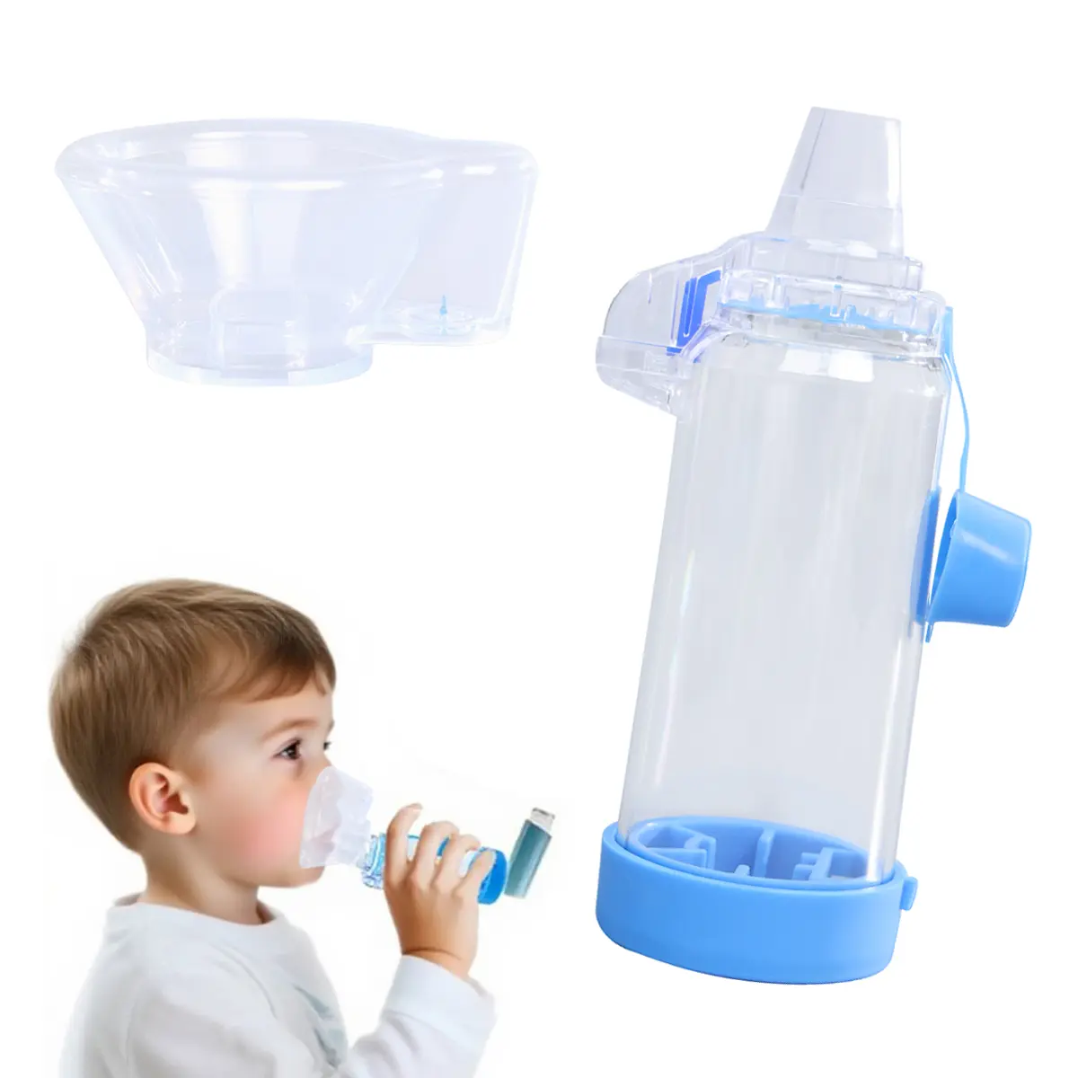 MaiWieel NESSI OTC Inhaler Spacer for Adults & Kids, Blue-Children Soft Silicone Mask, Youth-Friendly, Portable, Easy-to-Clean Daily Medical First Aid Supply, Comfortable Fit, Daily Use, Easy To Carry