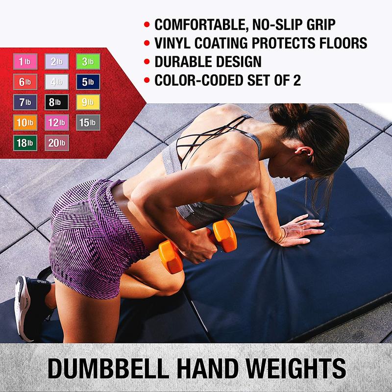 Dumbbells Hand Weights Set of 2 - Vinyl Coated Exercise & Fitness Dumbbell For SPRI