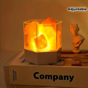 Modern Himalayan Salt LED Night Light USB Powered Crystal Lamp with Warm Glow for Bedroom Meditation Home Ambiance Decoration Rock Salt Effect Wooden Base Dimmable Brightness Night Lamp