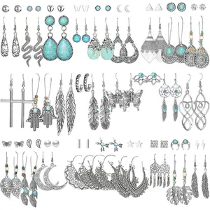 45 Pairs  Drop Dangle Earrings Set for Women, Boho  Bronze  Dangling Earrings