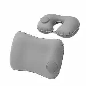 2-in-1 Inflatable Travel Pillow Combo | Neck Pillow + Lumbar Pillow, Ultra-Soft Support, Press Inflation, Foldable Compact, Ideal for Airplane, Car, Bus & Travel, Grey - No More Neck Pain!