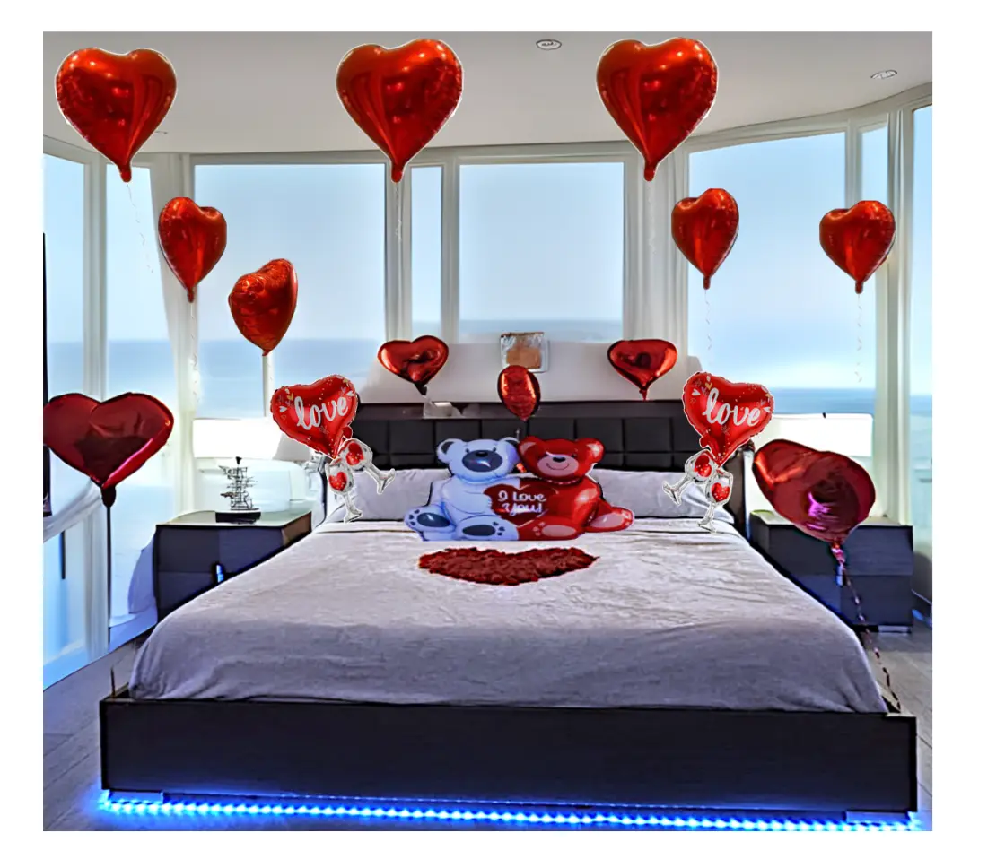 Apintop Love  Balloon Set’ 2 Love Cup Big Teddy Bear 12 Heart Foil Balloon 1000 Silk Rose Petals (ready separated) Suitable with Air or Helium Includes air balloon pump 100 dot glue Gift Set Wedding  Kit