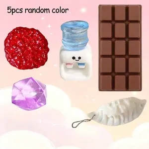 5-Piece Set Soft Chocolate Bars, Ice Cubes, Play-Dough Balls, Dumplings, Water Cooler Squeeze Toy Keychain, Stress Relief Gift