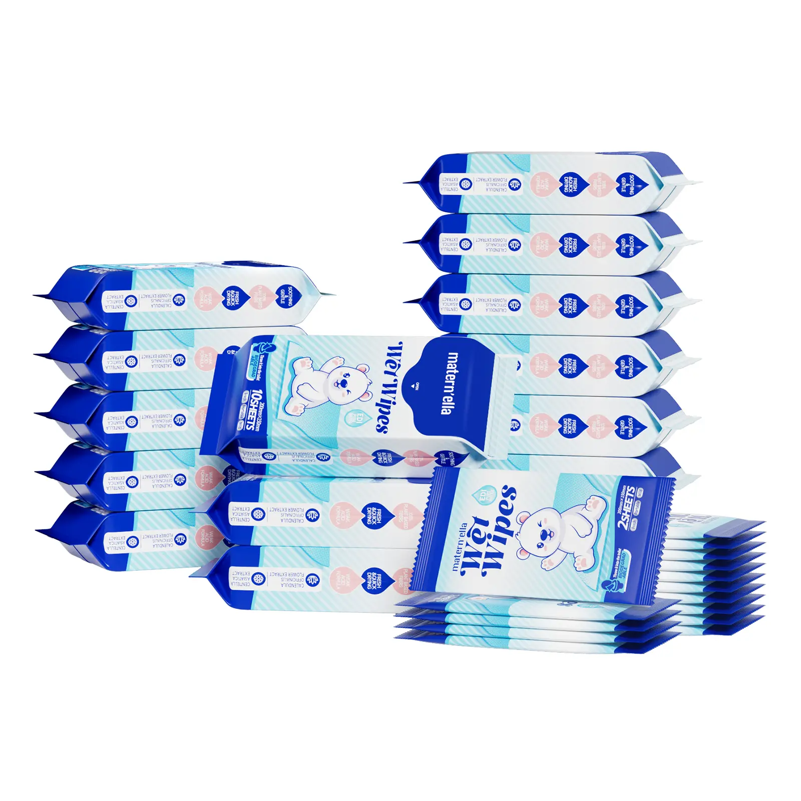 Maternella Flushable & Degradable Wet Wipes with Calendula, Travel Size, Butt Wipes, Extra Large Size Adult Wipes Made of Plant-Based Fibers, Alcohol-Free, 180 Wipes Total, Sustainable Hygiene Soft Mild Formula Suitable for Travel Toilet Paper XL