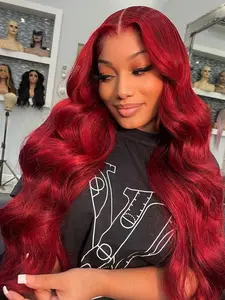 26 Inch Red Body Wavy Fluffy Synthetic Wigs, Glueless Frontal Wigs, Lace Front Wig Heat Resistant Synthetic Hair Glueless Natural Hairline Perfect for Daily Wear & Parties