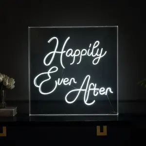 JONATHAN Y Happily Ever After Square Contemporary Glam Acrylic Box USB Operated LED Neon Light; for dorm, living room, dining room, college
