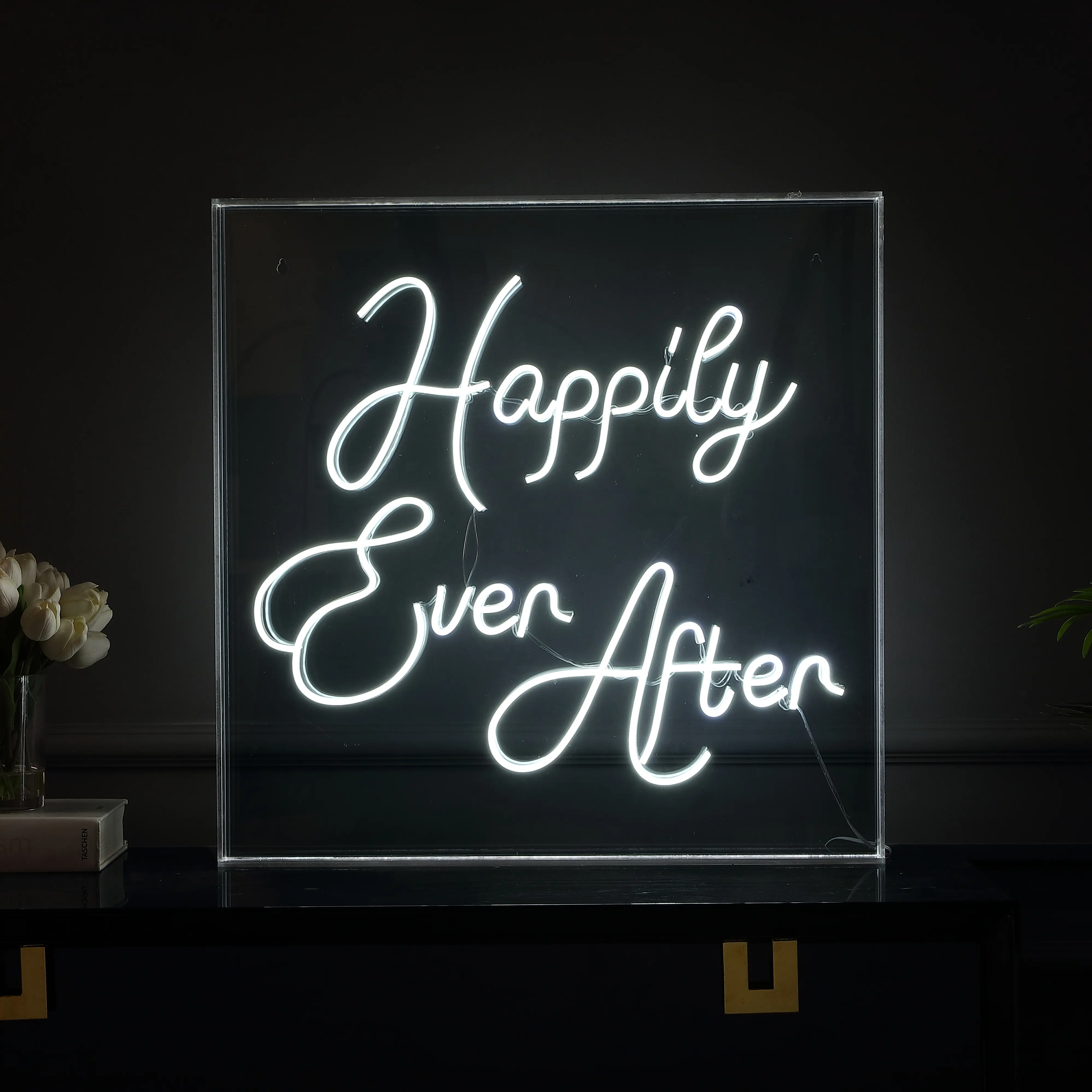 JONATHAN Y Happily Ever After Square Contemporary Glam Acrylic Box USB-Operated LED Neon Light - Modern Mood Lighting for Dorm, Living Room, Led Lights