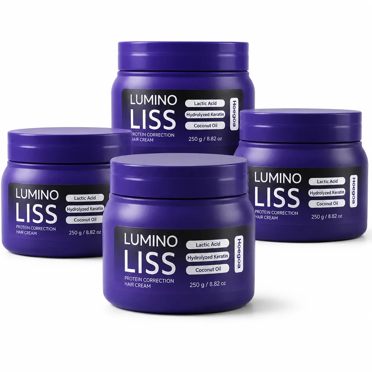 LUMINO LISS Protein Correction Hair Cream, 4-Pack Keratin Smoothing Hair Mask with Lactic Acid, Hydrolyzed Keratin & Coconut Oil, for Dry Damaged Frizzy Hair, Soft Shine, 250g / 8.82 oz Each Haircare