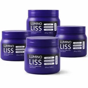 LUMINO LISS Protein Correction Hair Cream, 4-Pack Keratin Smoothing Hair Mask with Lactic Acid, Hydrolyzed Keratin & Coconut Oil, for Dry Damaged Frizzy Hair, Soft Shine, 250g / 8.82 oz Each Haircare